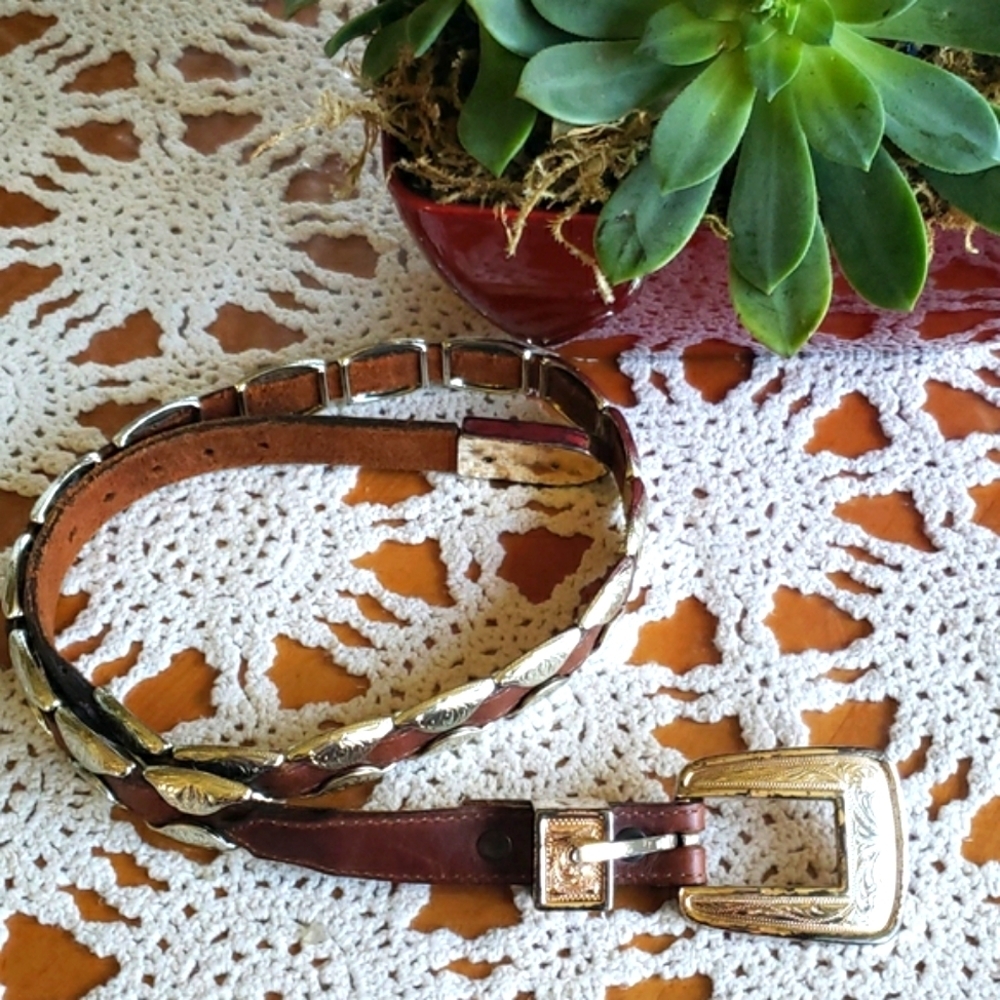 Leather and silver metal belt